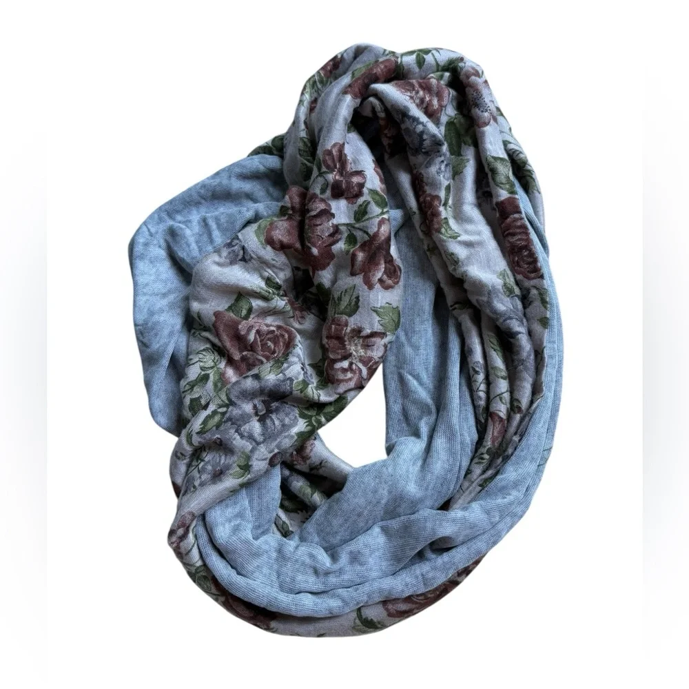 Heather Gray and Brown Floral Infinity Scarf Accessories